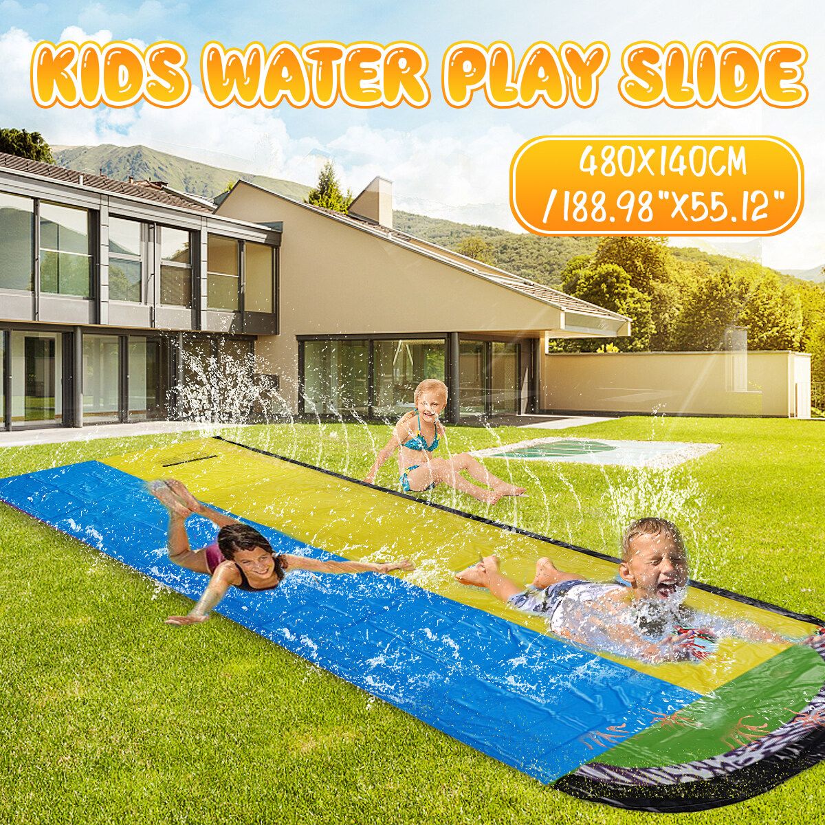 15.75FT Inflatable Water Slide Double Racer Pool Kids Summer Backyard Outdoor