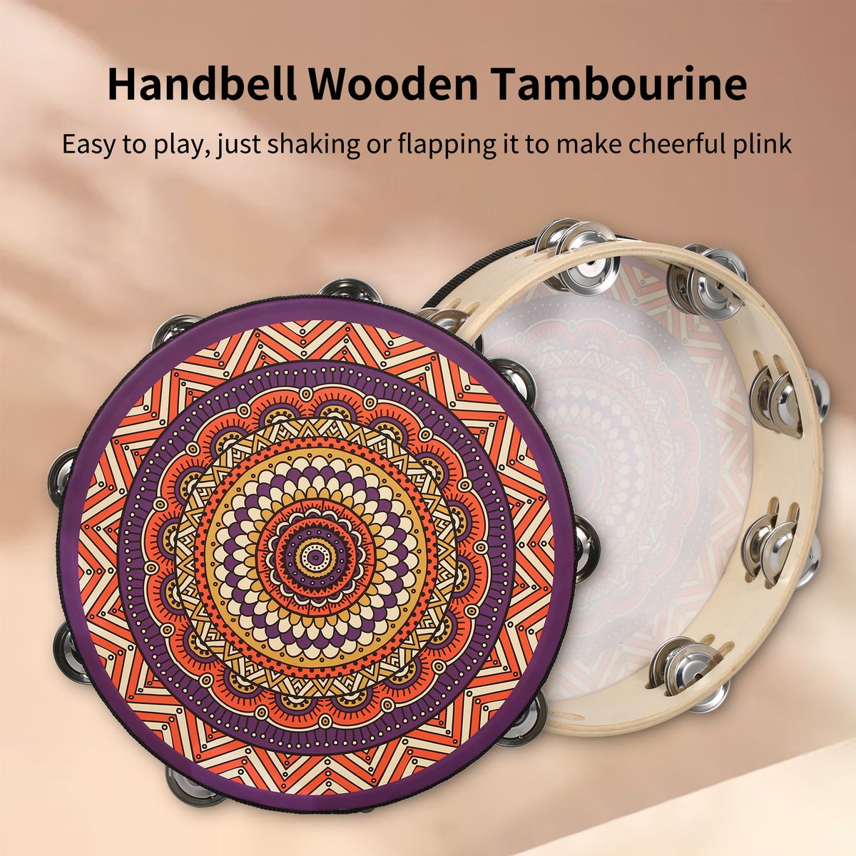 10 Inch Wooden Tambourine Handbell Hand Drum With Double