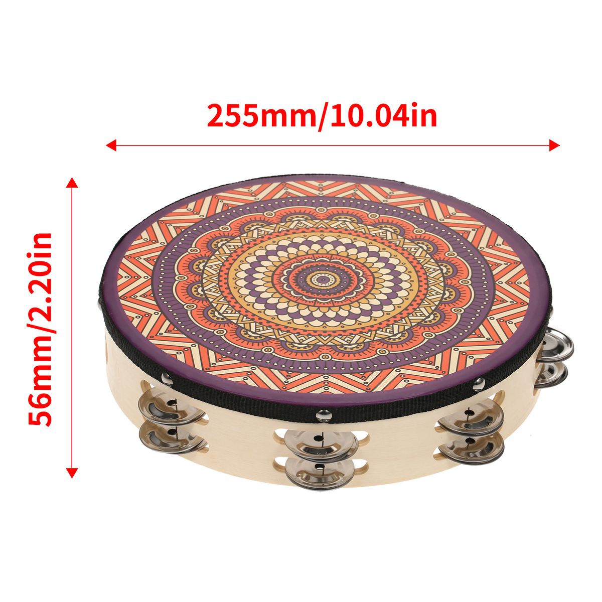 10 Inch Wooden Tambourine Handbell Hand Drum With Double