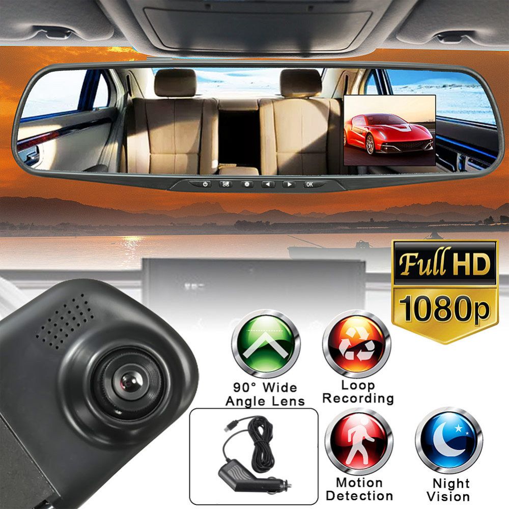 Car Dash DVR Camera 1080P Cam Video Rearview Mirror