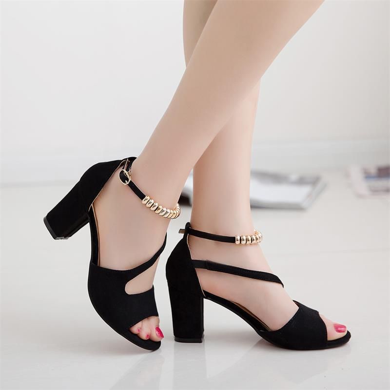 Women's Shoes Frosted Mid Heels Classic Buckle Block Heel Sandals