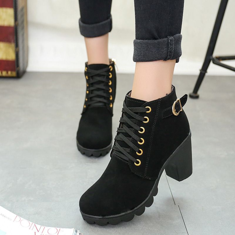 Women Fashion Casual Shoes High Heel Boots-black
