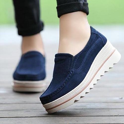Womens Breathable Suede Round Toe Slip On Platform Wedges Shoes