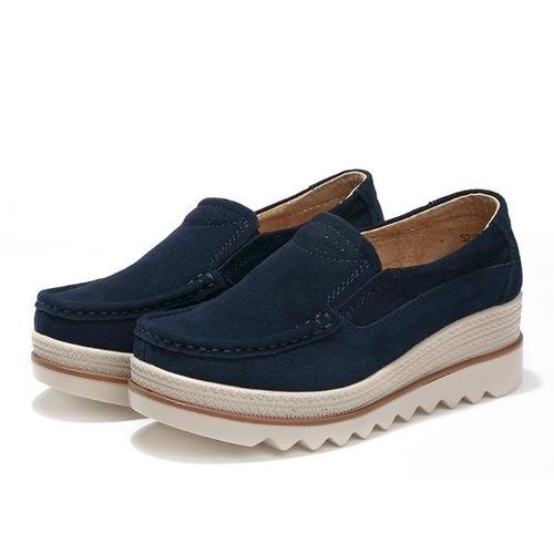 Womens Breathable Suede Round Toe Slip On Platform Wedges Shoes