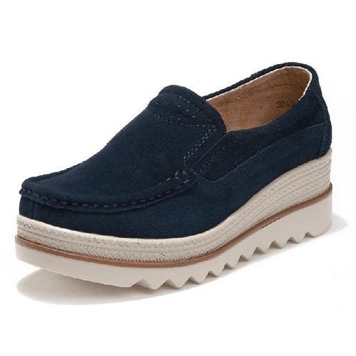 Womens Breathable Suede Round Toe Slip On Platform Wedges Shoes