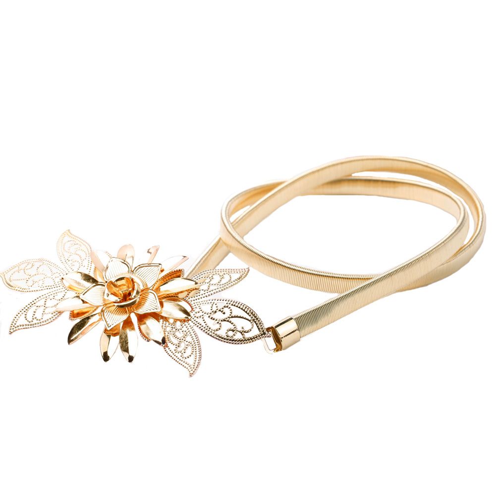 Women Lady Gold Metal Chain Belt Flower