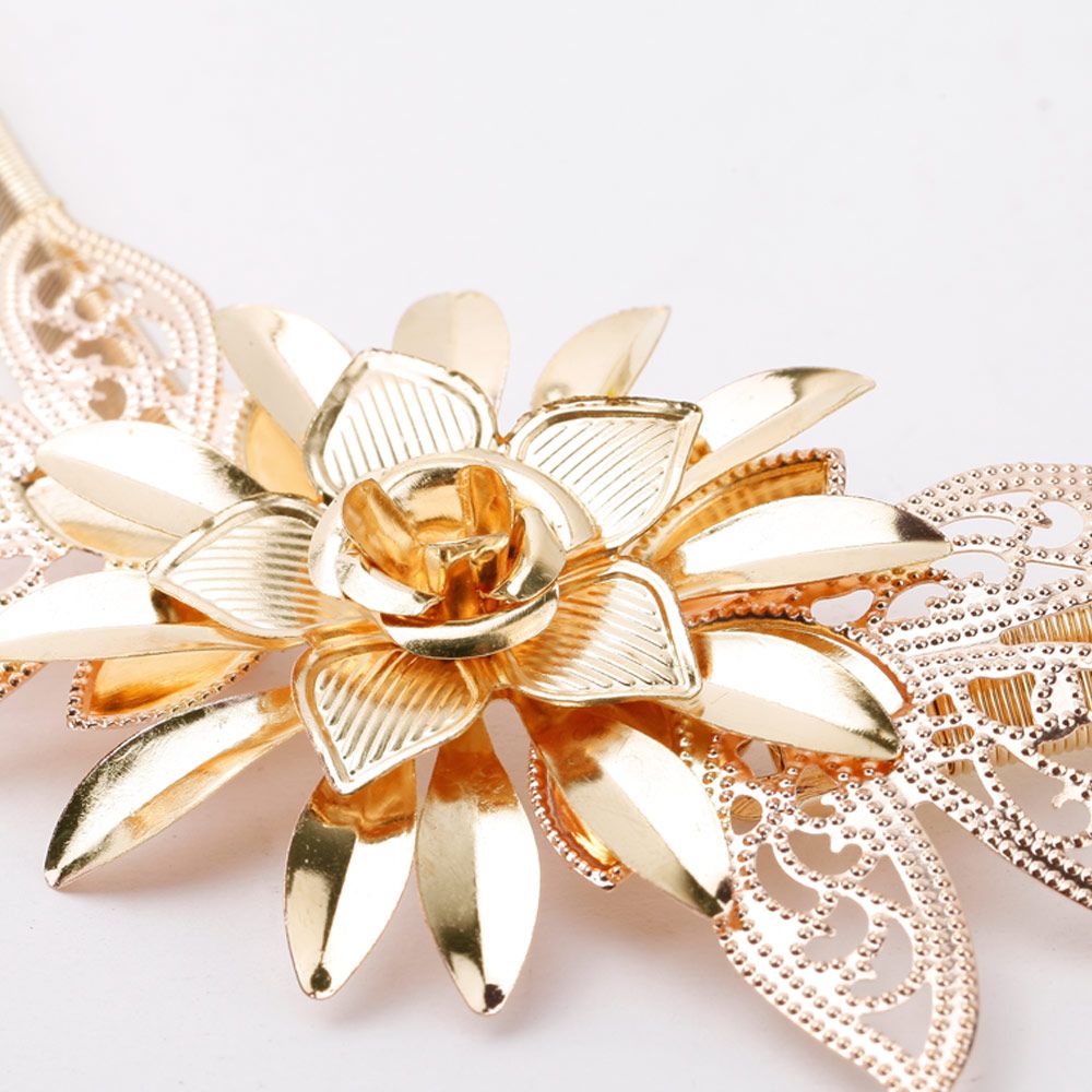 Women Lady Gold Metal Chain Belt Flower