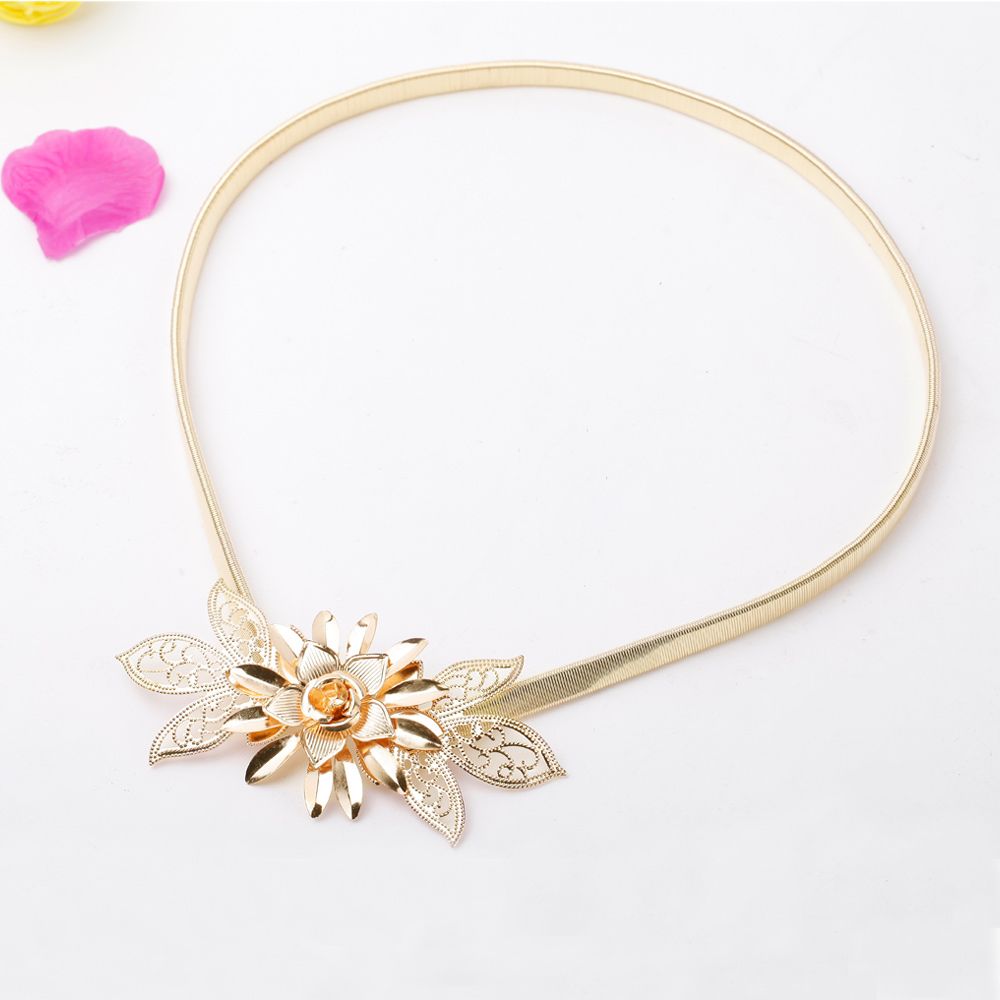Women Lady Gold Metal Chain Belt Flower