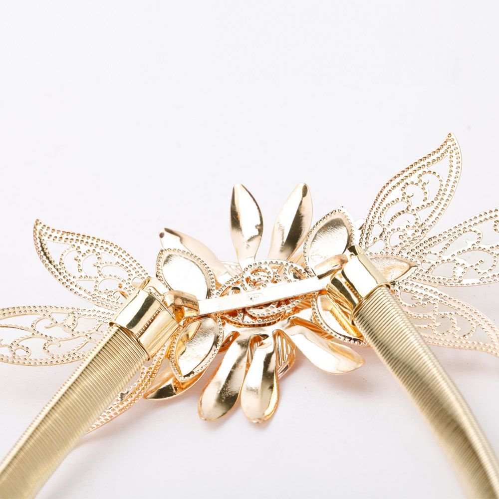 Women Lady Gold Metal Chain Belt Flower
