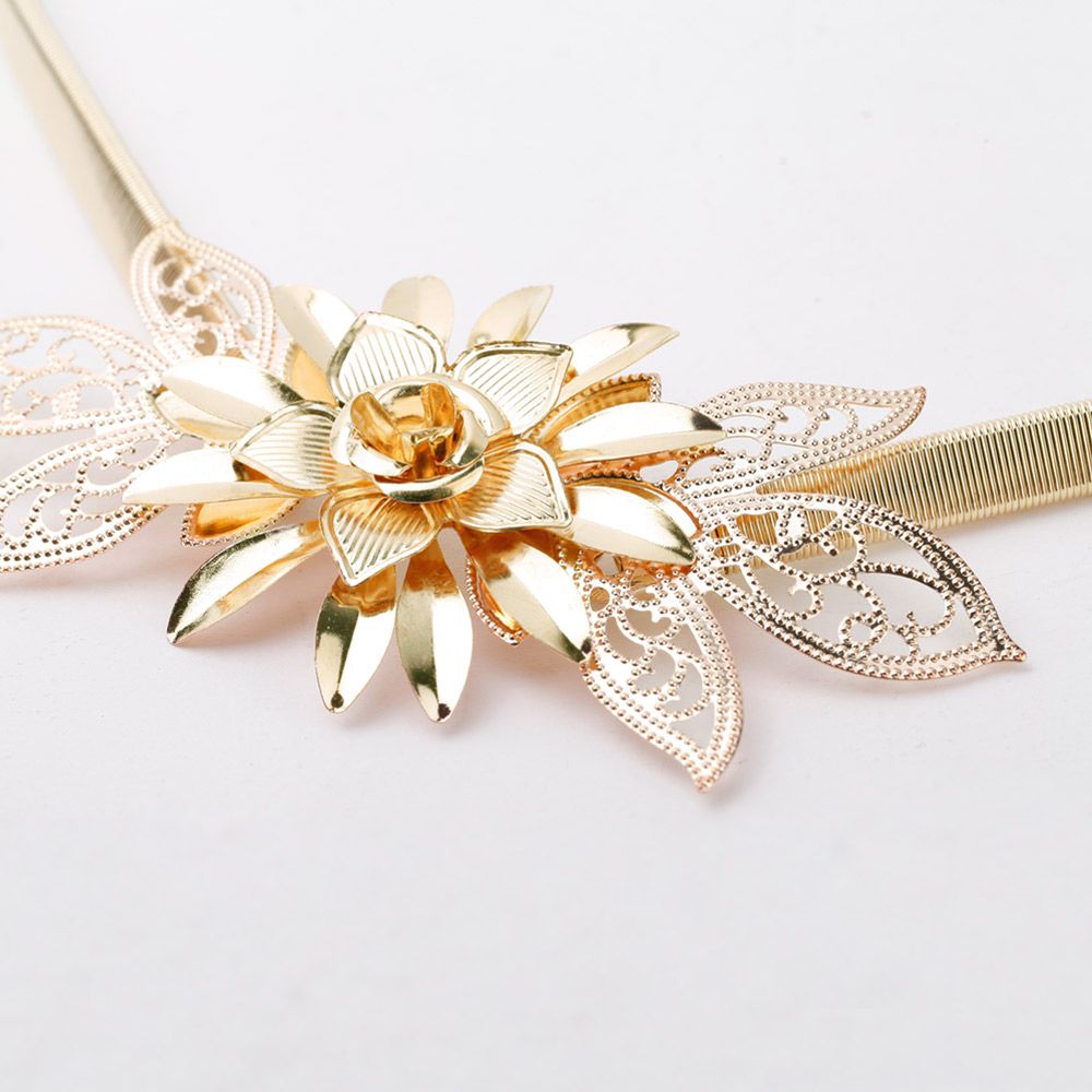 Women Lady Gold Metal Chain Belt Flower