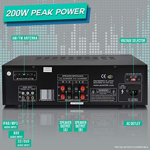 Pyle 200W Home Audio Power Amplifier  Stereo Receiver W AM F