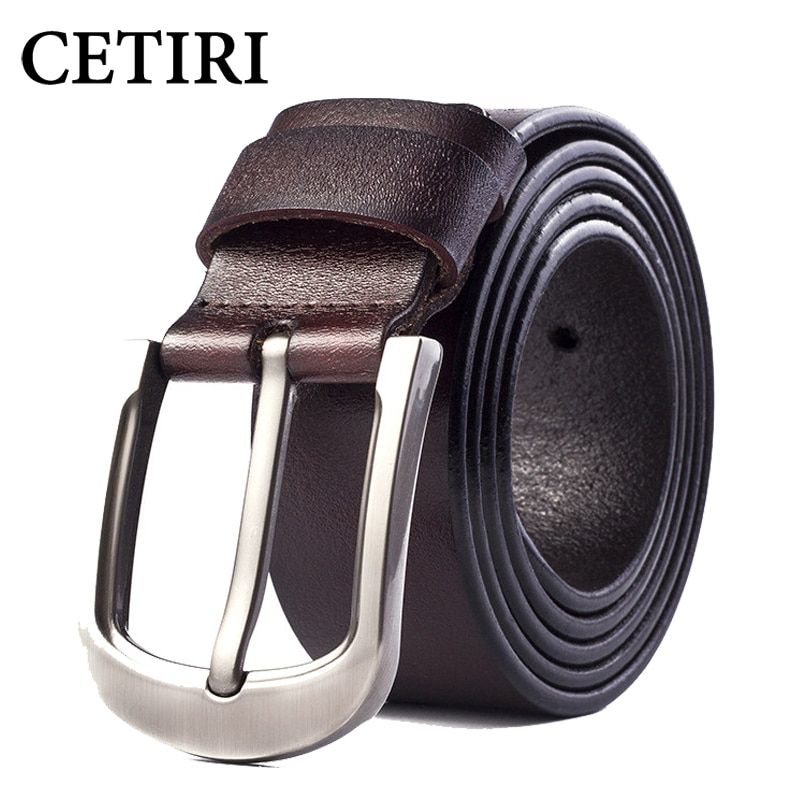 Jeans Belt Vintage Mens Big Pin Buckle Wide Belts Kemer Cow Leather Belts Ceinture Homme Luxe Marque Cinta(A Brown)（90CM）