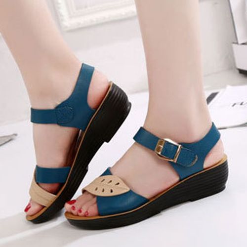 Women Shoes Comfortable Buckle Wedges Sandals -Blue
