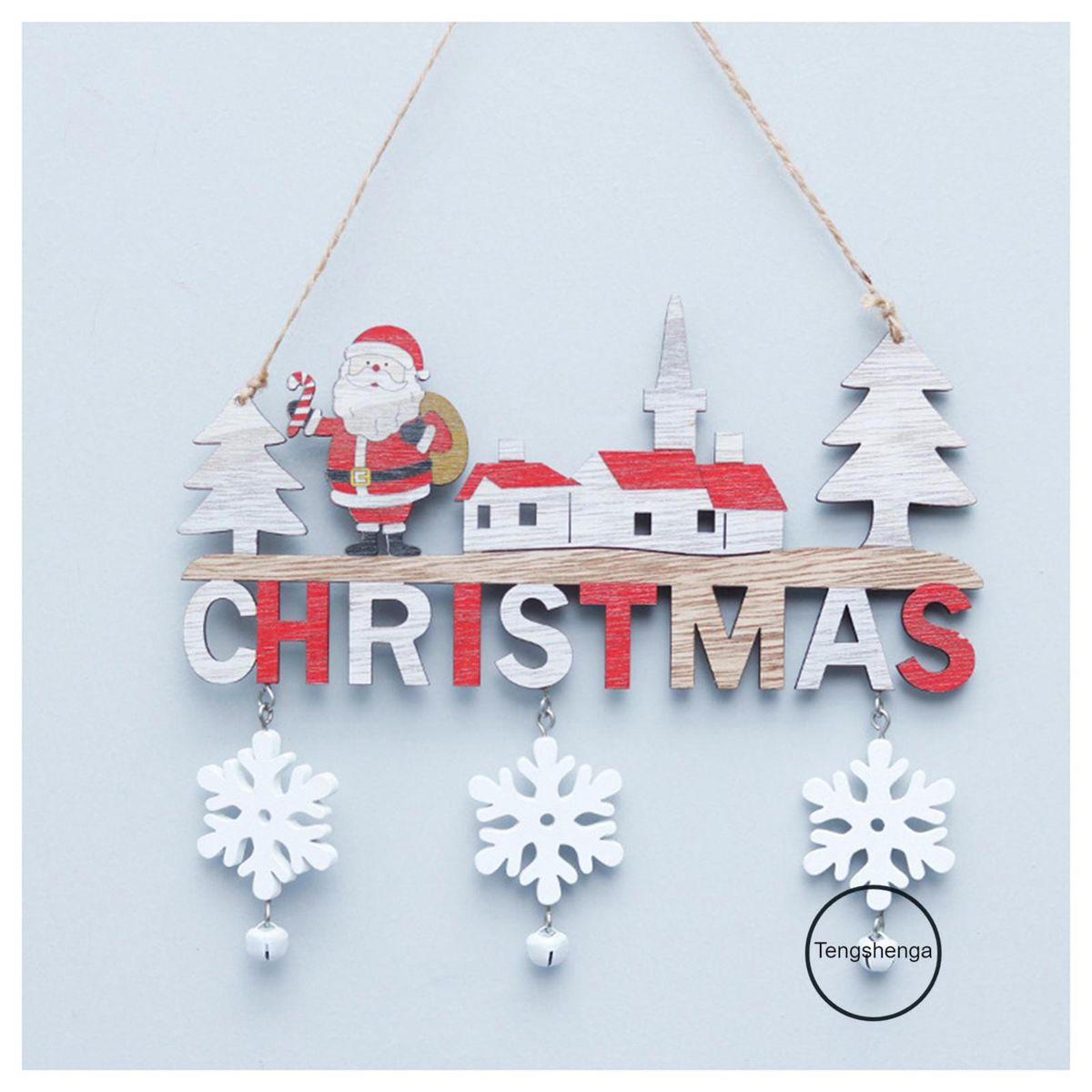 Christmas Door Hanging Decoration Xmas Themed Santa Wooden