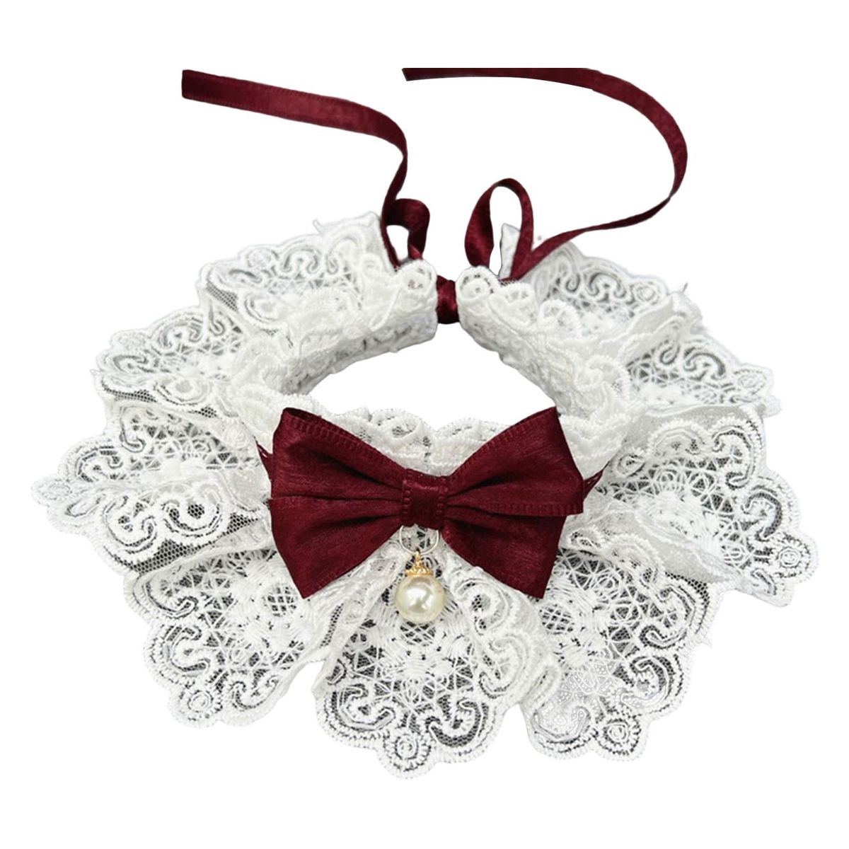 Dog Necklace Dog Bowknot Collar Necklace with Bell Wine Red