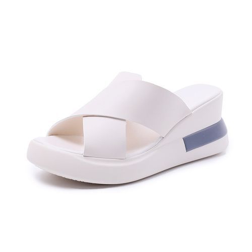 Ladies Newest Flat Fancy Slippers Female Fashion Slope Heel Slippers Casual Slippers Sandals Fish Mouth-Beige