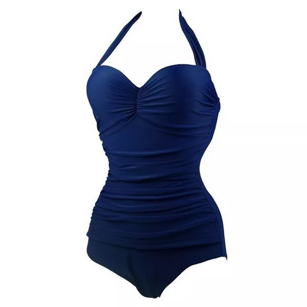 Women's Sexy One Piece Solid Color Beach Swimsuit - Dark Blue