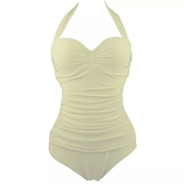 Women's Sexy One Piece Solid Color Beach Swimsuit - Light Apricot