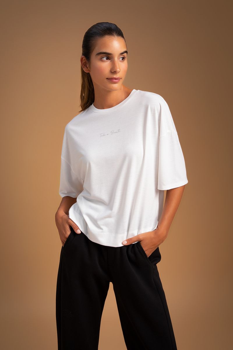 Woman Cover-Up Knitted T-Shirt-Ecru