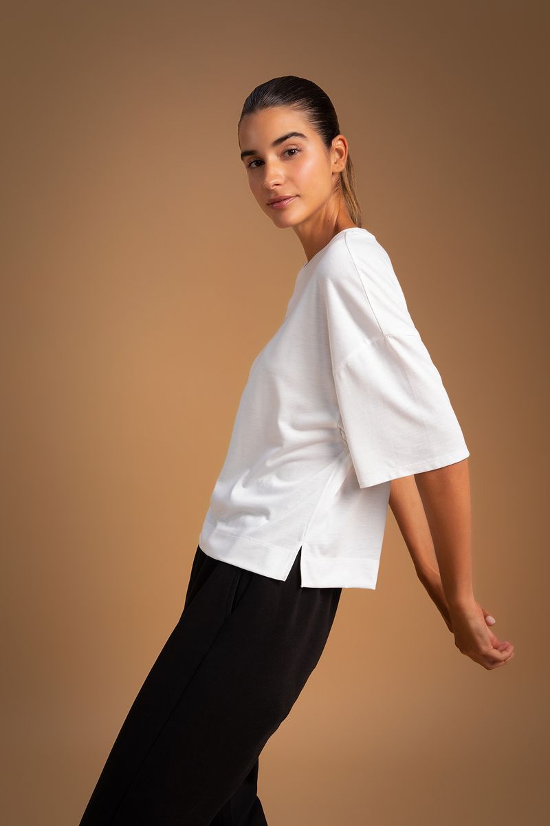 Woman Cover-Up Knitted T-Shirt-Ecru