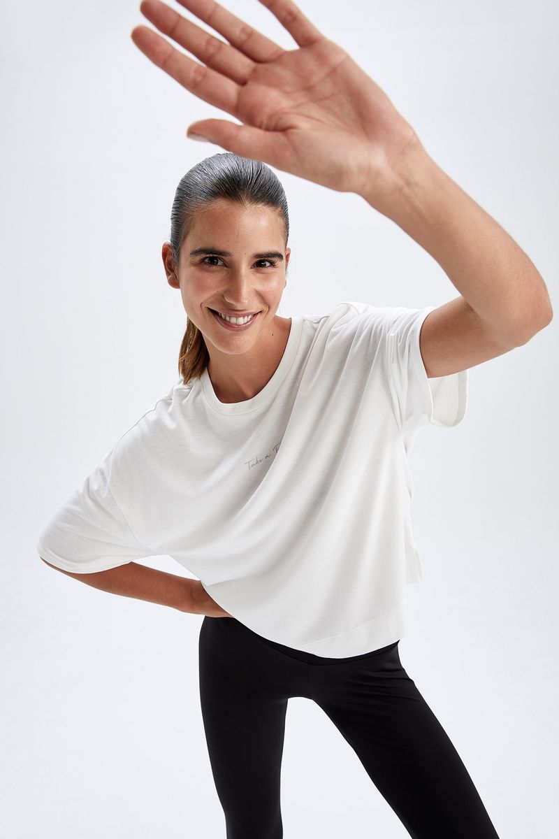Woman Cover-Up Knitted T-Shirt-Ecru