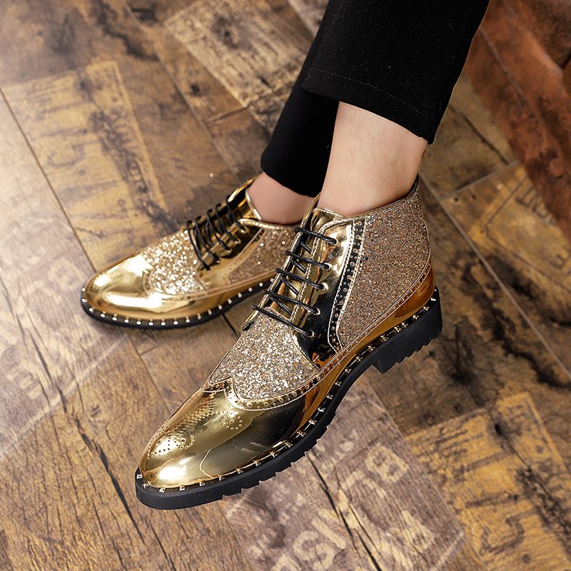 Men Fashion Boots Pointed Leather Formal Business Soft Gold