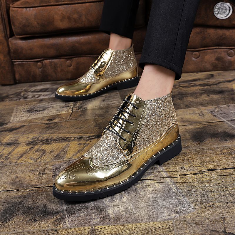 Men Fashion Boots Pointed Leather Formal Business Soft Gold