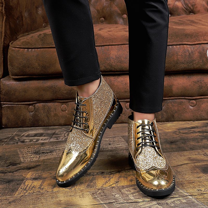 Men Fashion Boots Pointed Leather Formal Business Soft Gold