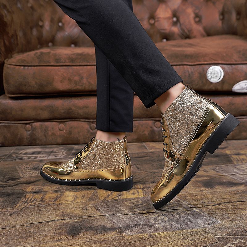 Men Fashion Boots Pointed Leather Formal Business Soft Gold
