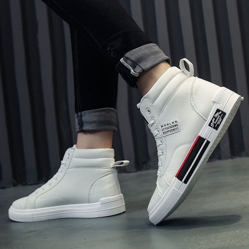 Men's PU Leather Cool Boots Shoes-White