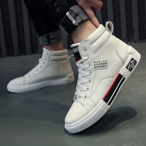 Men's PU Leather Cool Boots Shoes-White