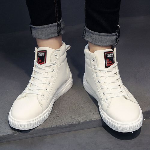 Men's PU Leather Cool Boots Shoes-White