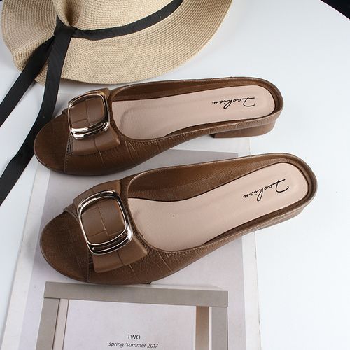 Soft Quality Office Women Open Toe Half Rubber Jelly Shoe - Brown