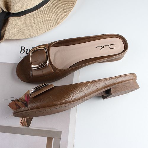 Soft Quality Office Women Open Toe Half Rubber Jelly Shoe - Brown
