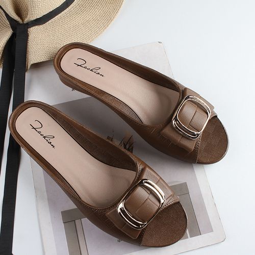 Soft Quality Office Women Open Toe Half Rubber Jelly Shoe - Brown