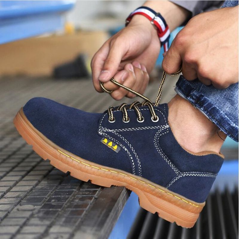 Genuine Leather Mens Work Shoes Steel Toe Safty Shoes