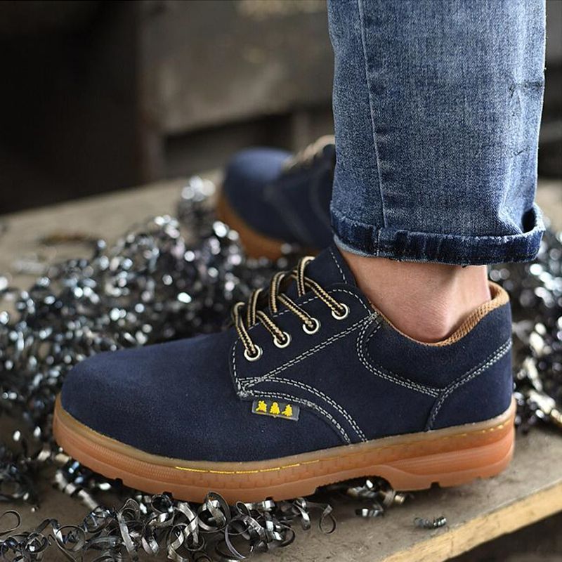 Genuine Leather Mens Work Shoes Steel Toe Safty Shoes