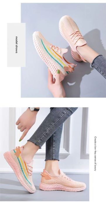 Women's Spring And Summer Breathable Mesh Face Soft Sole Non-slip Shoes-(pink)