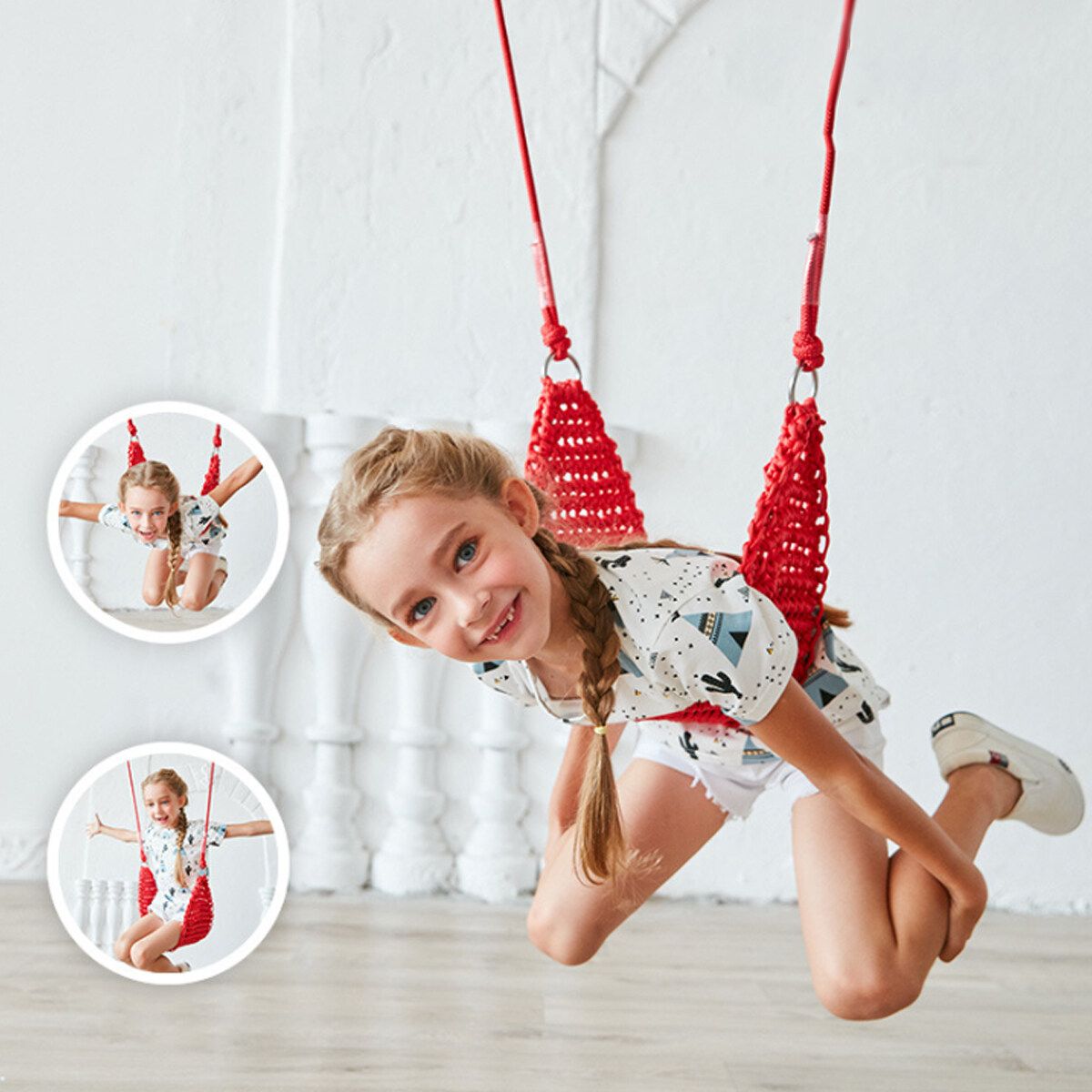 Swing Fitness Children Indoor And Outdoor Toys Outdoor Swing Net Rope Seat Baby Chair -- Type A / Type B Type A-Red