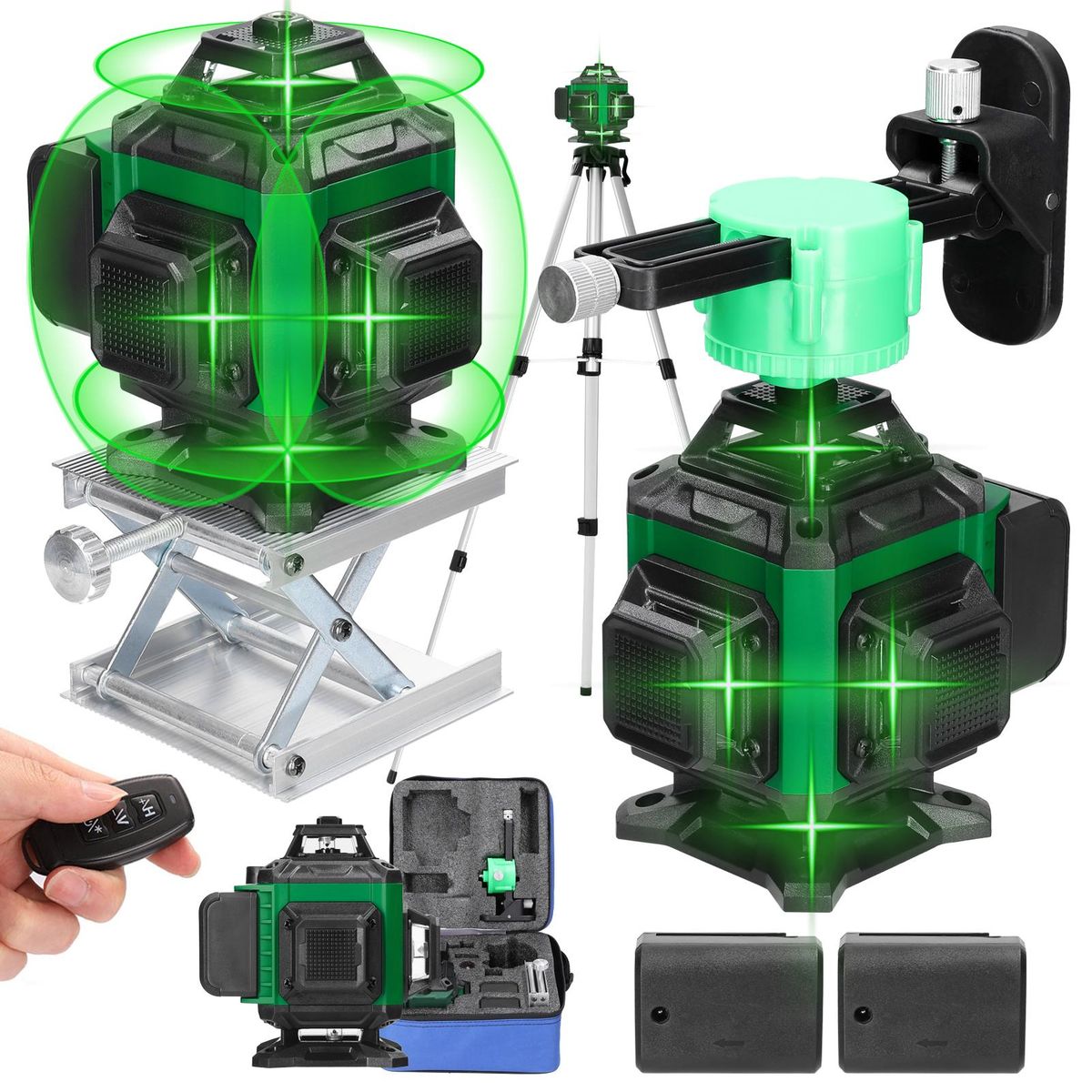 Multifunctional 16 Green Lines Laser Level 3° Self-leveling Function Leveling Tool Omnidirectional Ground Wall Sticker Home Improvement Tools Set with Tripod