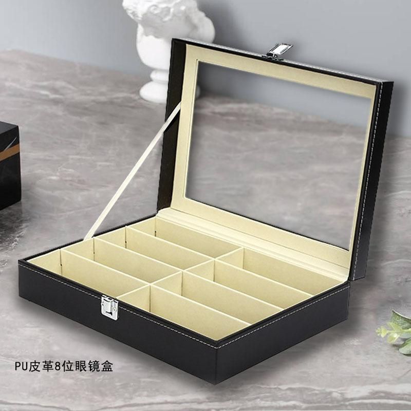Wholesale PU Leather 8 Bit Glasses Storage Box Glasses Jewelry Box Transparent Skylight Sunglasses Sunglasses Glasses Box 33.5*24*8.5cm individual packaging