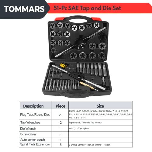TOMMARS 1420 To 114 Tap And Die Set SAE Round Threading Dies