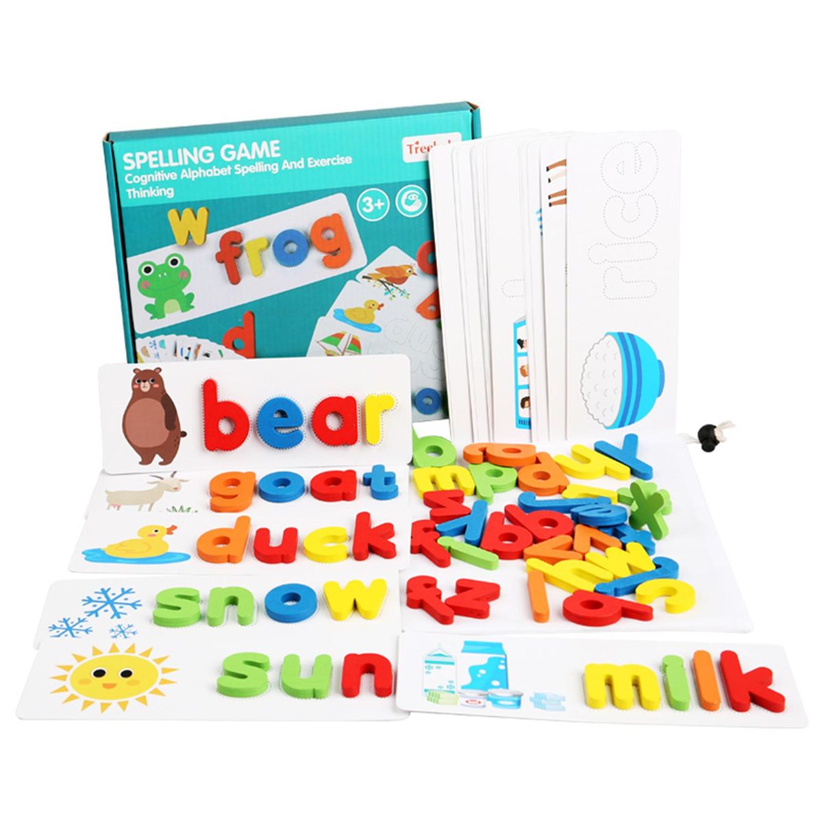 Wood Spelling Words Game Letter Recognition Card Montessori Puzzle STEM Early Educational Toy for Age 4-6 Boys & Girls
