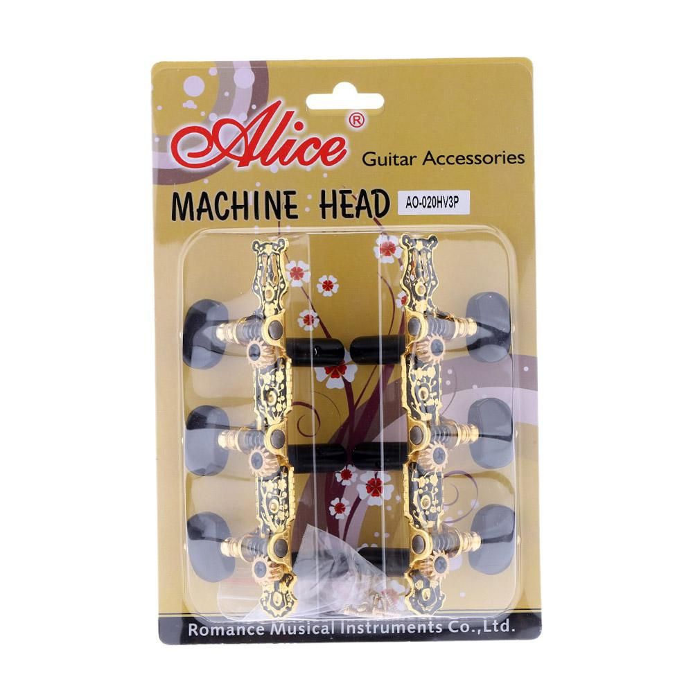 Alice AO-020HV3P 1Pair(Left + right) Classical Guitar Tuning Key Gold /Black Plated Peg Tuner Machine Head(long) String Tuner