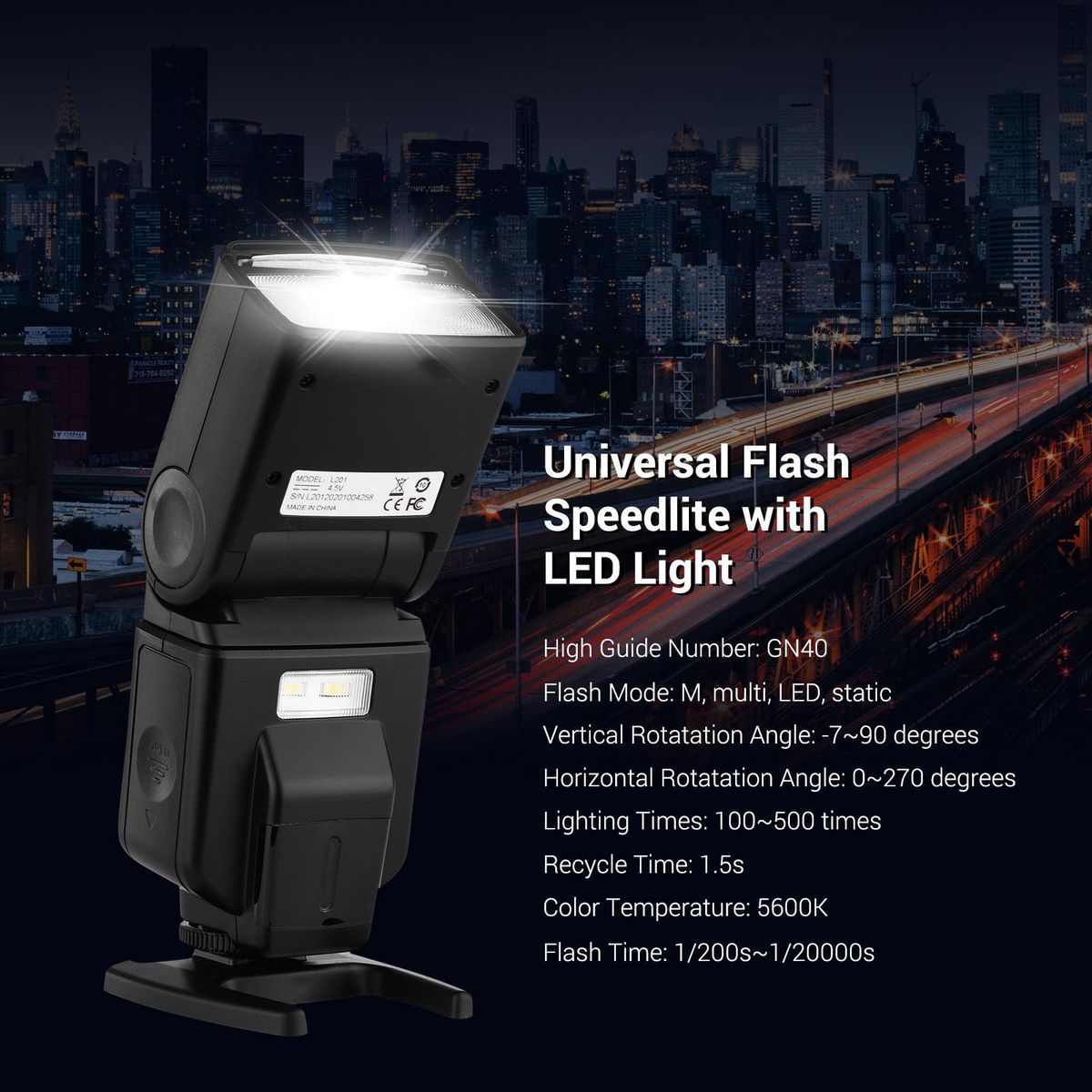 Andoer Universal Flash Speedlite GN40 Adjustable LED Fill Light On-camera Flash With Bracket Replacement for Canon Nikon Olympus Pentax DSLR Cameras