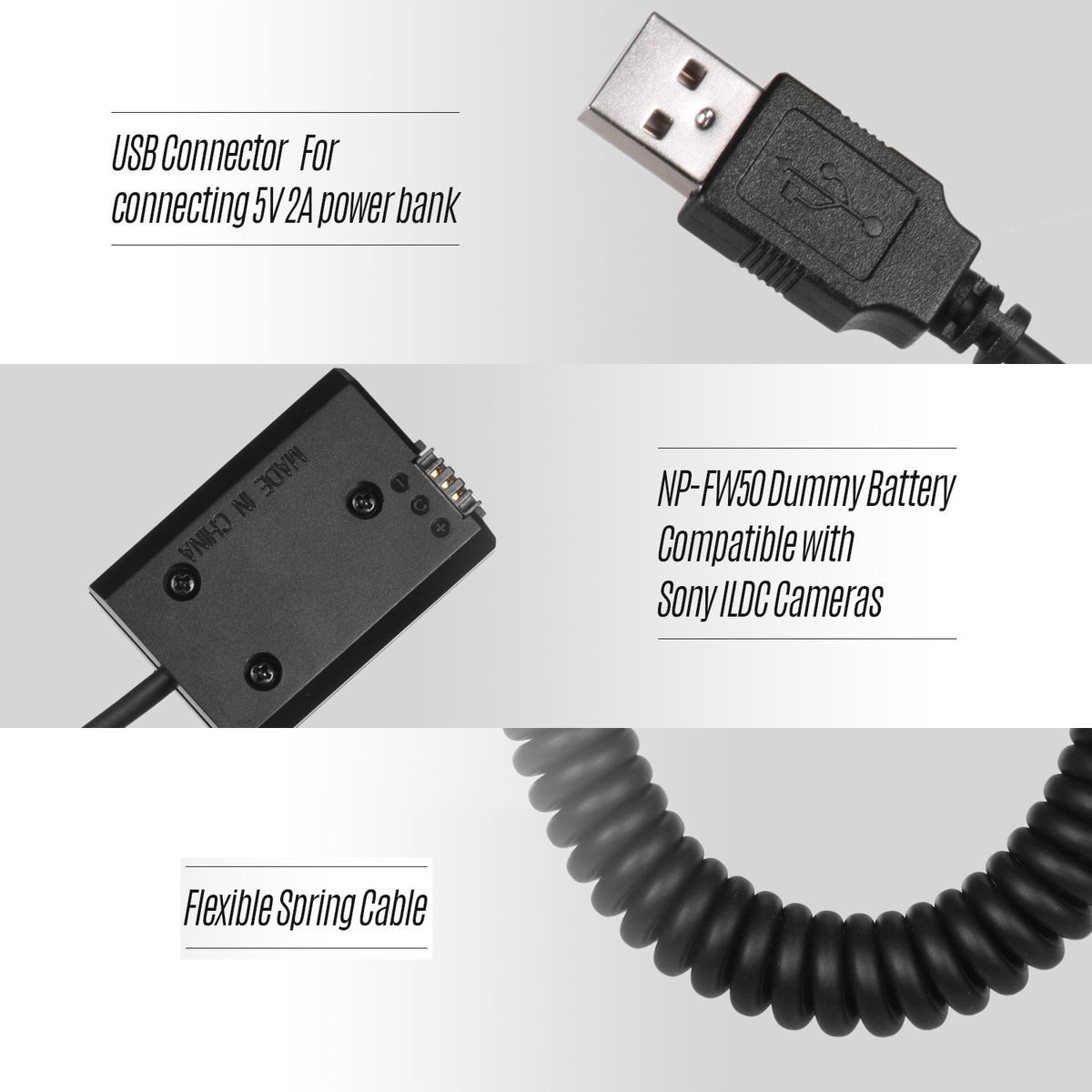 5V USB NP-FW50 Dummy Battery Pack Coupler Adapter With