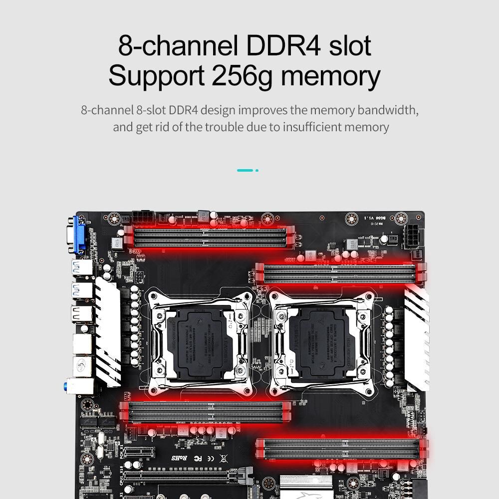 Jingsha X99 Dual Gaming Motherboard Mainboard with 8 DDR4 Memory Slots 10 SATA3.0 Ports Support Intel LGA2011 V3/V4 Series CPU