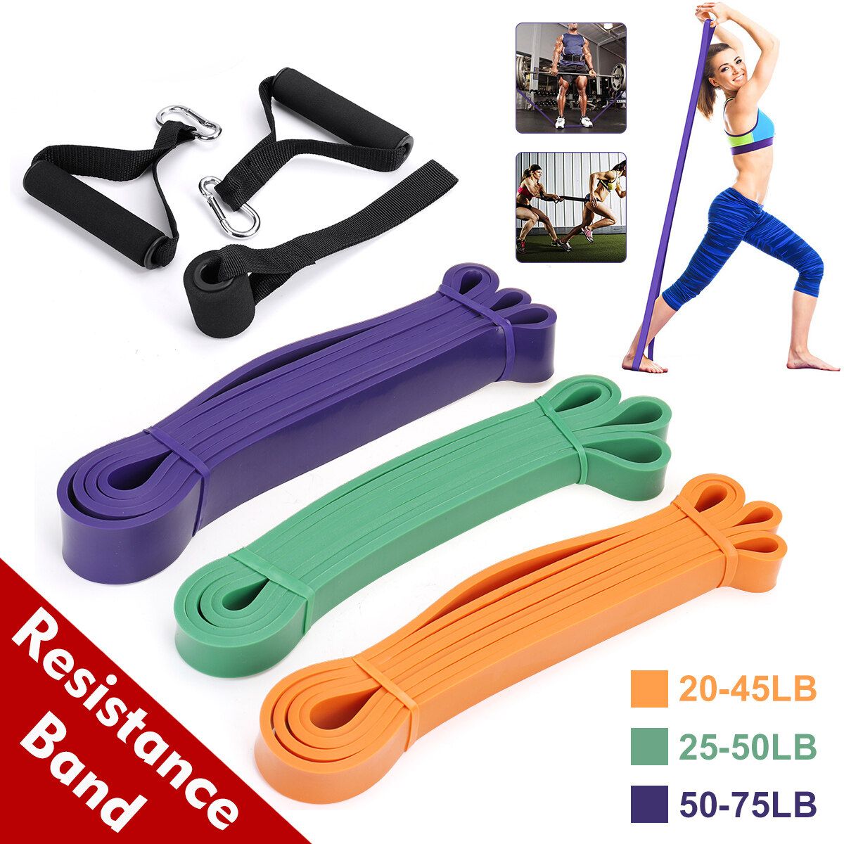 Fitness Resistance Bands Latex Pull Band Elastic Rope Strength Training Tensioner Handles & Door Anchor For Body Stretching/Powerlifting Black 2 X Grip Handles + 1x Door Anchor