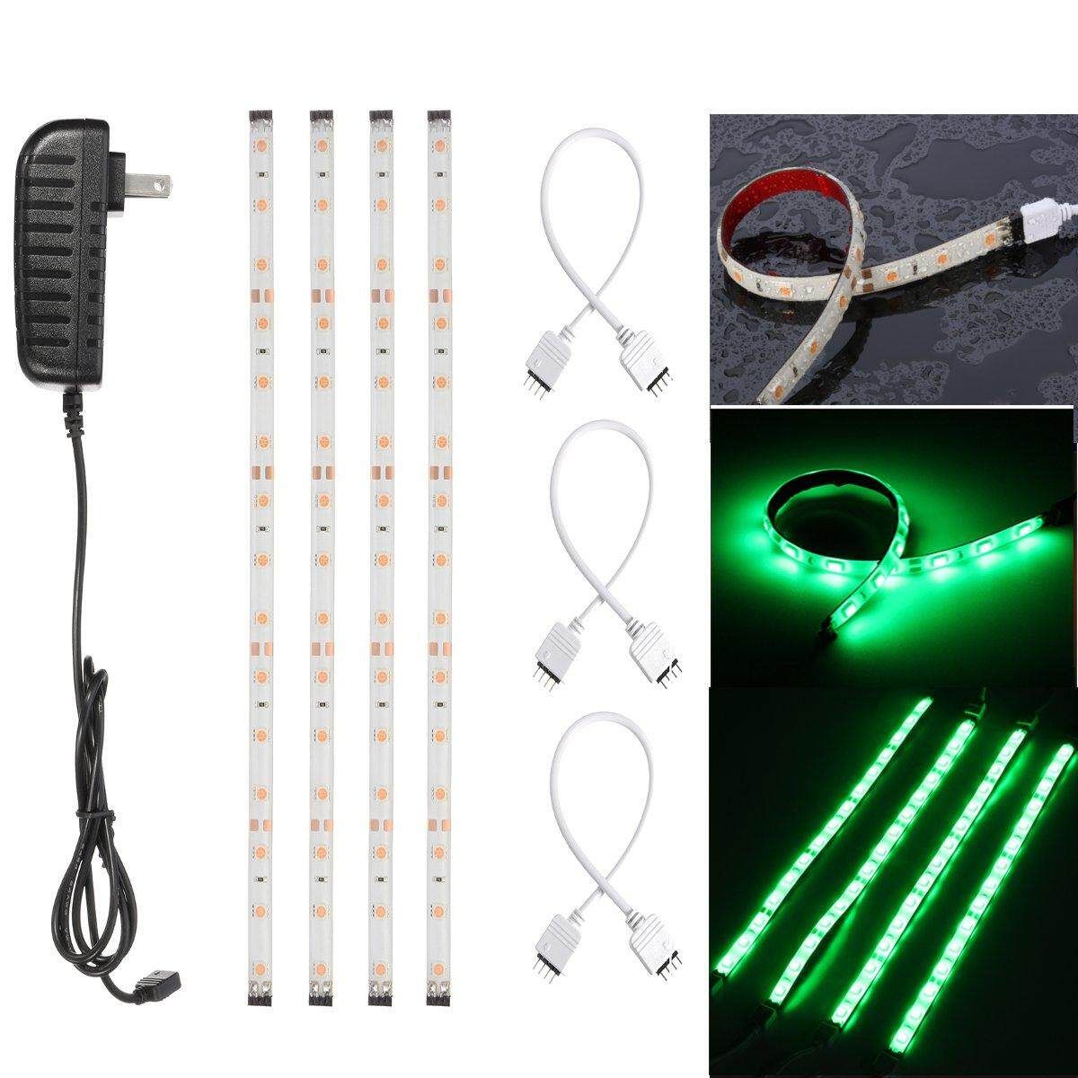 4pcs 30cm 5050 15LED Link Strip Lights And Plug Under Kitchen Cupboard Cabinet (Green) Green