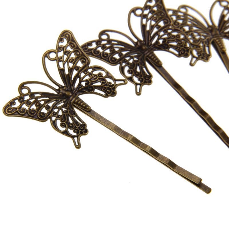 10 Pcs Vintage Hollow Butterfly Charm Hair Clips-Rose Gold